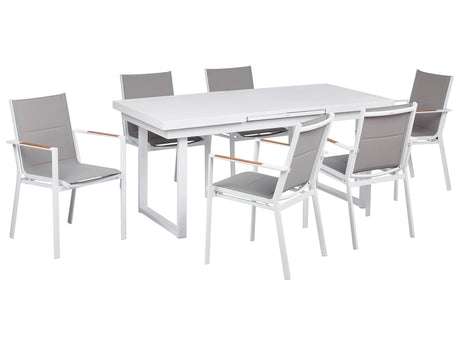 6 Seater Garden Dining Set Grey Aluminium Extending Table Chairs Outdoor Modern Design Beliani
