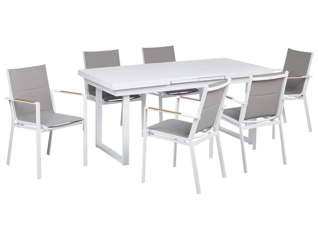 6 Seater Garden Dining Set Grey Aluminium Extending Table Chairs Outdoor Modern Design Beliani