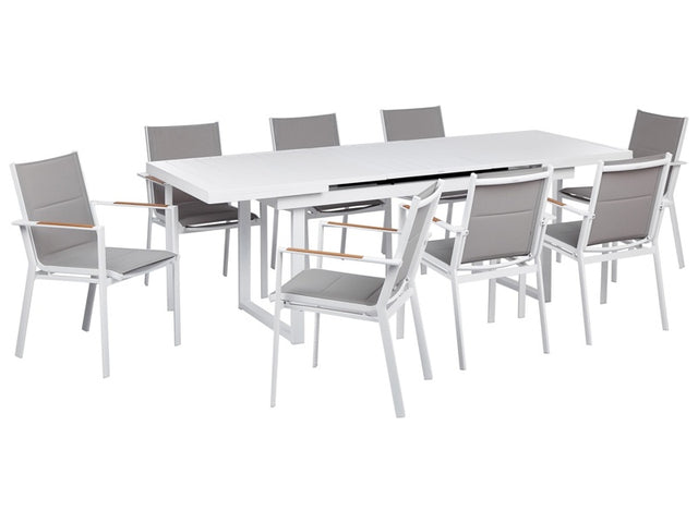 8 Seater Garden Dining Set Grey Aluminium Extending Table Chairs Outdoor Modern Design Beliani