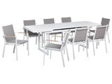 8 Seater Garden Dining Set Grey Aluminium Extending Table Chairs Outdoor Modern Design Beliani