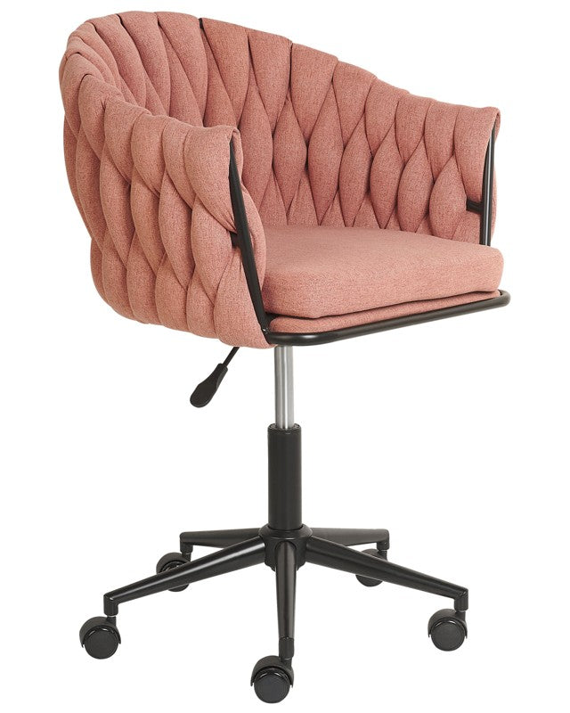 Office Chair Pink Fabric Swivel Office Furniture Beliani