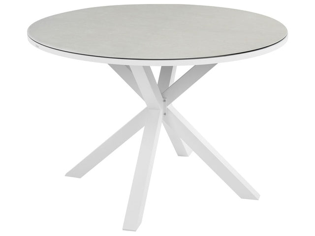 Garden Dining Table White Aluminium Legs Taupe Ceramic Glass Top Round ø 120 cm Outdoor Modern Beliani