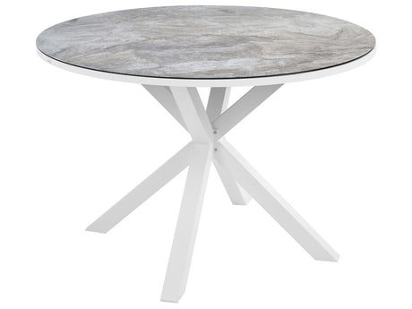 Garden Dining Table White Aluminium Legs Ceramic Glass Top with Marble Effect Round ø 120 cm Outdoor Modern Beliani