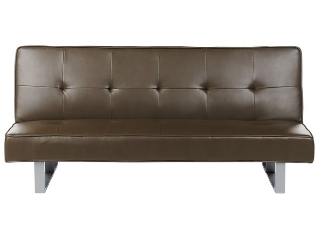 Sofa Bed Brown Faux Leather Modern Living Room Convertible 3 Seater Armless Minimalistic Design Beliani