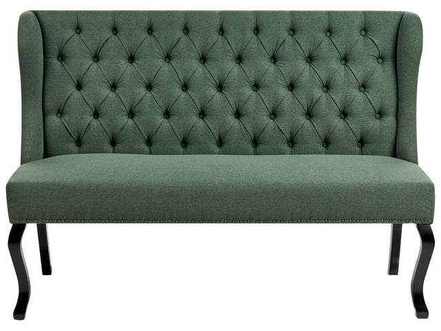 Kitchen Sofa Green Polyester Fabric Upholstery 2-Seater Wingback Tufted  Black Cabriole Legs Beliani