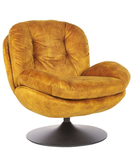 Swivel Armchair Yellow Velvet Single Base with Padded Seat Button Tufted Beliani