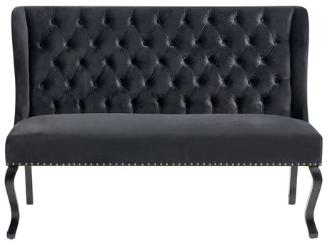 Kitchen Sofa Black Polyester Velvet Upholstery 2-Seater Wingback Tufted  Black Cabriole Legs Beliani