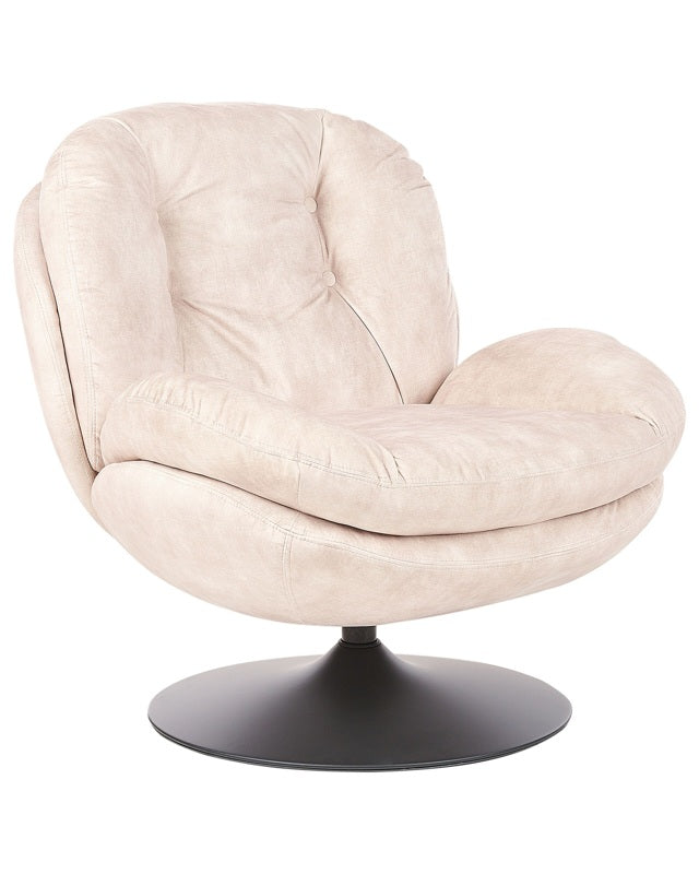 Swivel Armchair Beige Velvet Single Base with Padded Seat Button Tufted Beliani