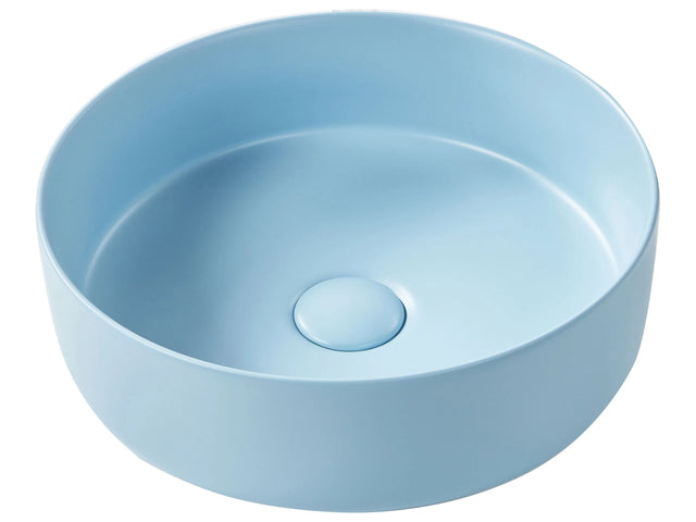 Countertop Wash Basin Blue Ceramic 370 mm Matt Round Bathroom Sink Beliani