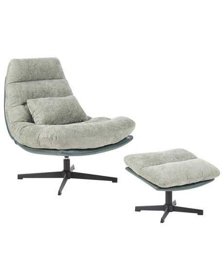 Swivel Armchair with Footstool Green Chenille Single Base Cushioned Seat Beliani