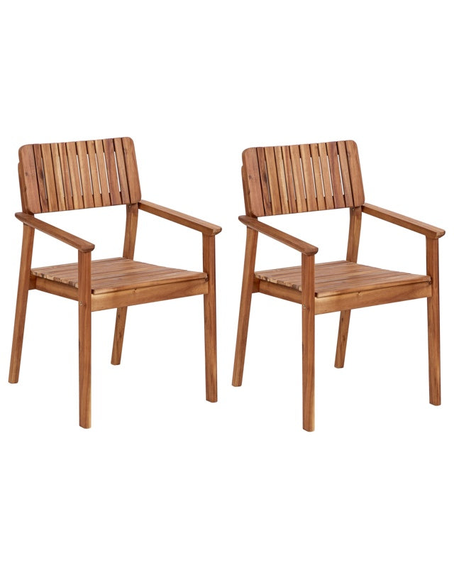 Set of 2 Garden Dining Chairs Light Wood Acacia Outdoor Beliani