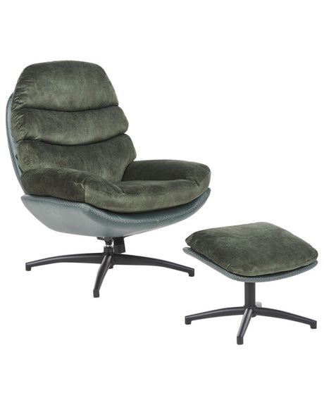 Swivel Armchair with Footstool Green Velvet Single Base Cushioned Seat Beliani