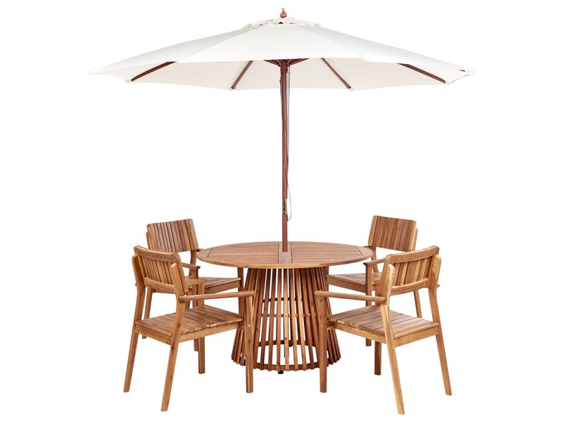 Garden Dining Set 5 Pieces Acacia Wood Round Table 4 Chairs Outdoor Parasol Beliani