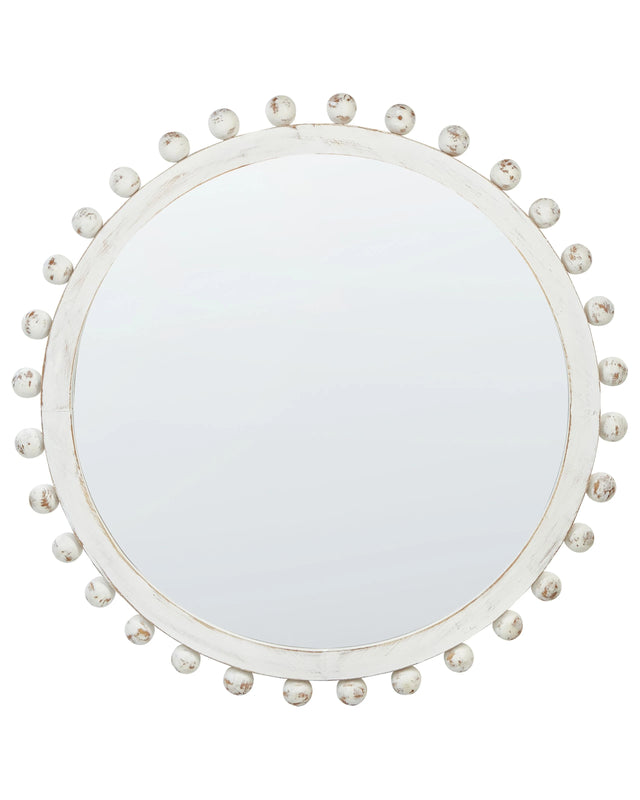 Wall Mirror White Wooden  71 cm Wall Mounted Whitewash Distressed Finish Style Hanging Decor Beliani