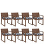 Set of 8 Garden Chairs Dark Acacia Wood 80 x 59 cm with Navy Blue White Cushions Rustic Style Beliani