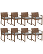 Set of 8 Garden Chairs Dark Acacia Wood 80 x 59 cm with Grey Cushions Rustic Style Beliani