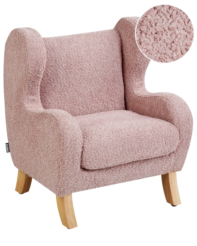 Chair Light Pink Boucle Upholstery with Armrests Nursery Furniture Seat for Children Modern Design Beliani