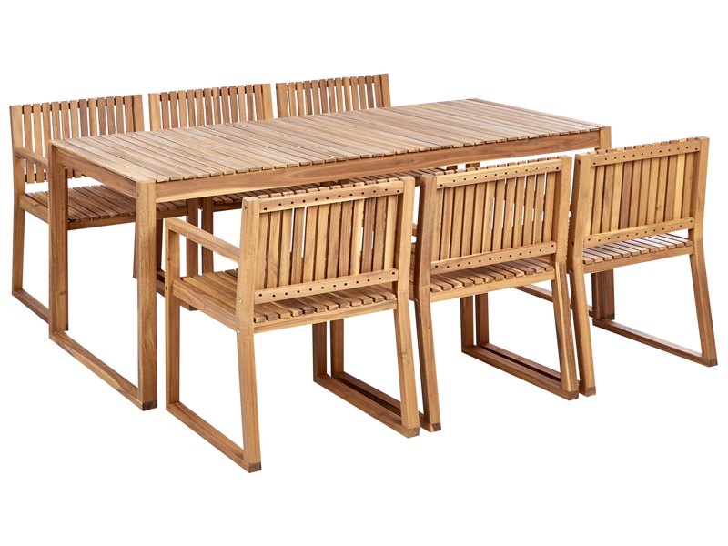 Garden Dining Set Light Certified Acacia Wood Table 6 Chairs Rustic Style Beliani