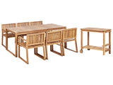 Garden Dining Set Light Certified Acacia Wood Table 6 Chairs Drinks Trolley Rustic Style Beliani