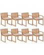 Set of 8 Garden Dining Chairs Light Certified Acacia Wood with Taupe Cushions 54 x 59 x 80 cm Rustic Style Beliani