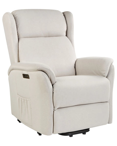 Reclining Electric Armchair with Lifting Function Light Beige Fabric Modern Living Room Beliani