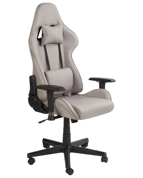 Gaming Chair Beige Fabric Swivel Adjustable Armrests and Height Footrest Modern Beliani