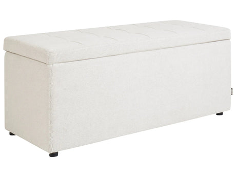 Ottoman Off-White 100 x 42 x 40 cm Polyester Fabric Upholstered Footstool Living Room Modern Style Beliani