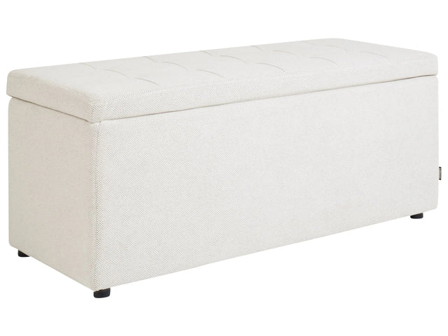 Ottoman Off-White 100 x 42 x 40 cm Polyester Fabric Upholstered Footstool Living Room Modern Style Beliani