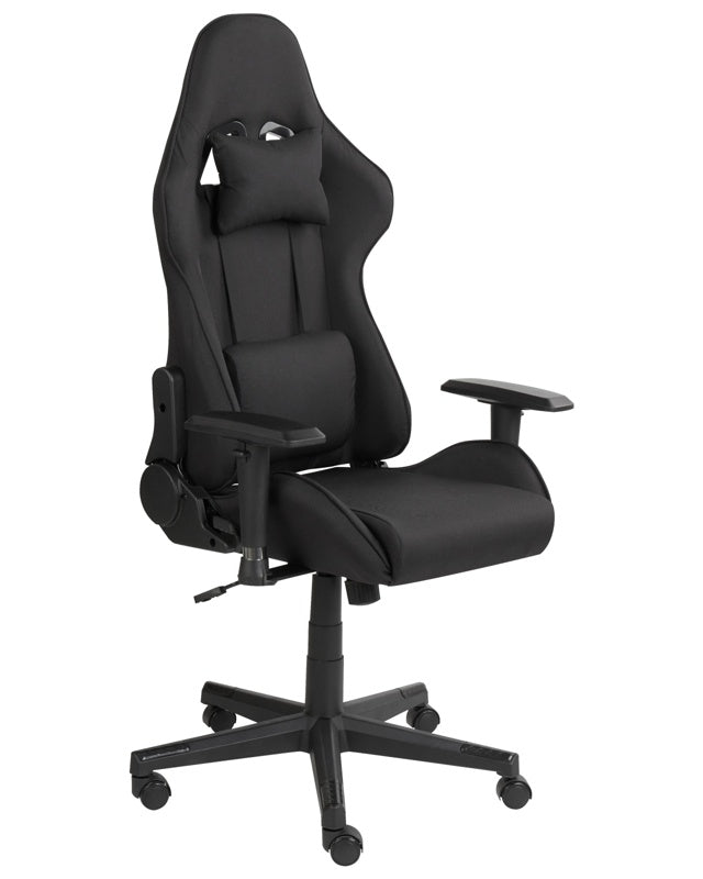 Gaming Chair Black Fabric Swivel Adjustable Armrests and Height Footrest Modern Beliani