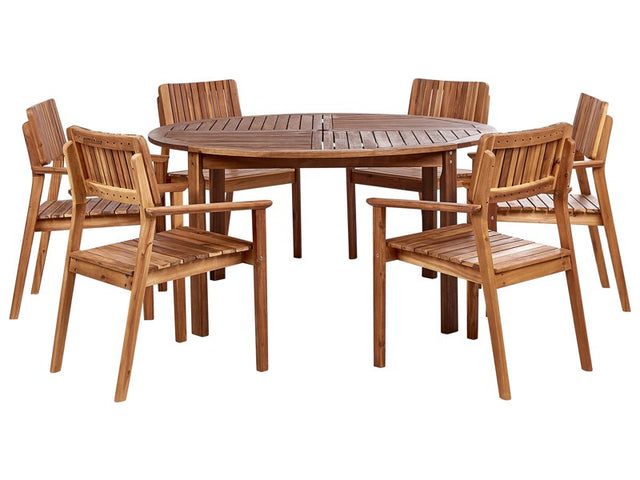 Garden Dining Set 7 Pieces Acacia Wood Round Table 6 Chairs Outdoor Beliani