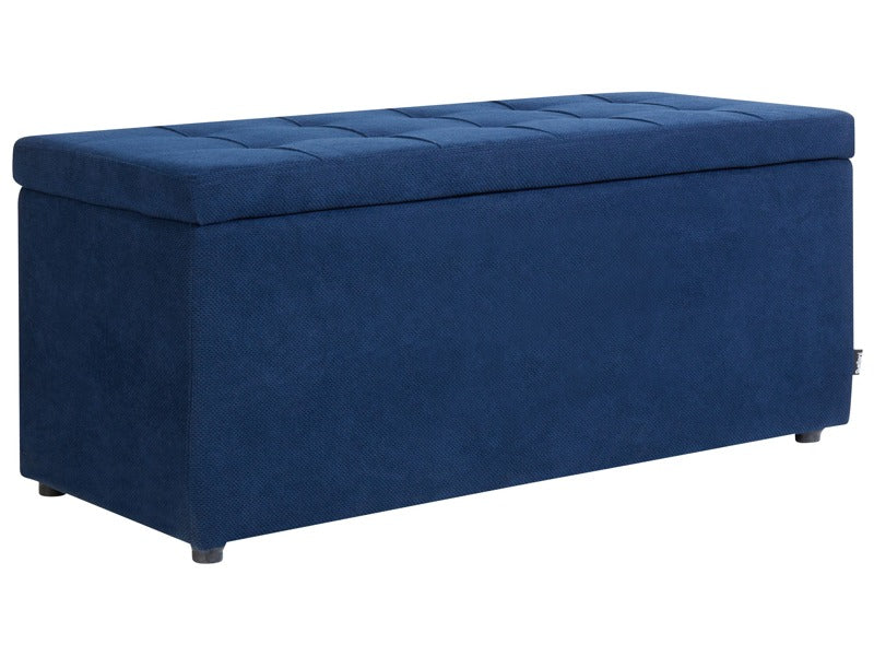 Ottoman Navy Blue 100 x 42 x 40 cm Polyester Fabric Upholstered Footstool Living Room Modern Style Beliani