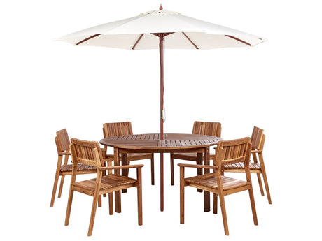 Garden Dining Set 7 Pieces Acacia Wood Round Table 6 Chairs Outdoor Parasol Beliani