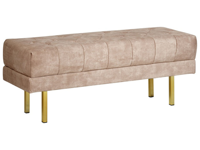 Bench Taupe Upholstered Fabric Velvet Metal Accent Gold Legs Bed Bench Stool Beliani