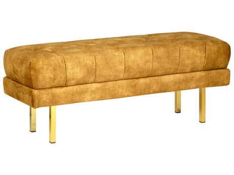 Bench Yellow Upholstered Fabric Velvet Metal Accent Gold Legs Bed Bench Stool Beliani