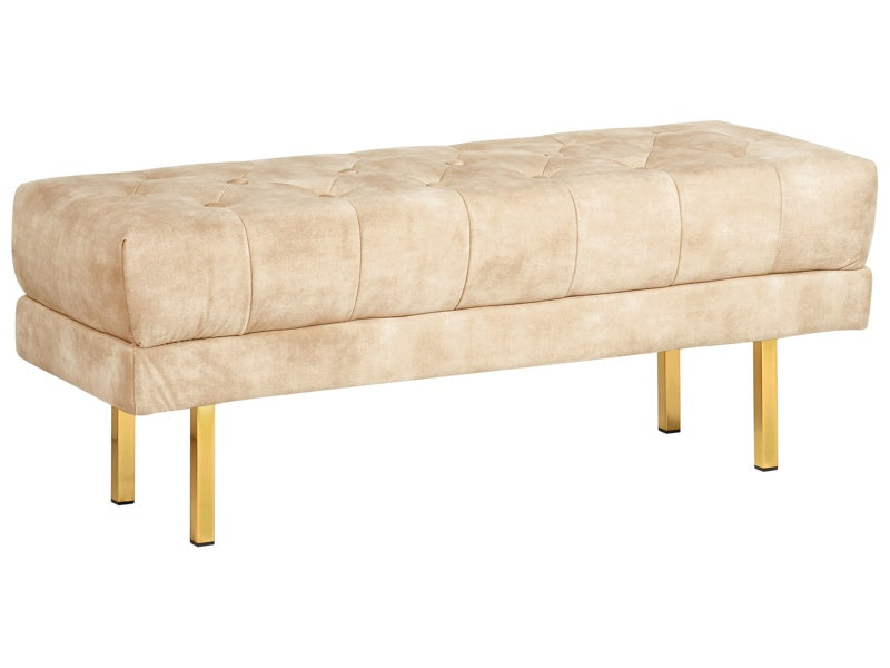 Bench Beige Upholstered Fabric Velvet Metal Accent Gold Legs Bed Bench Stool Beliani