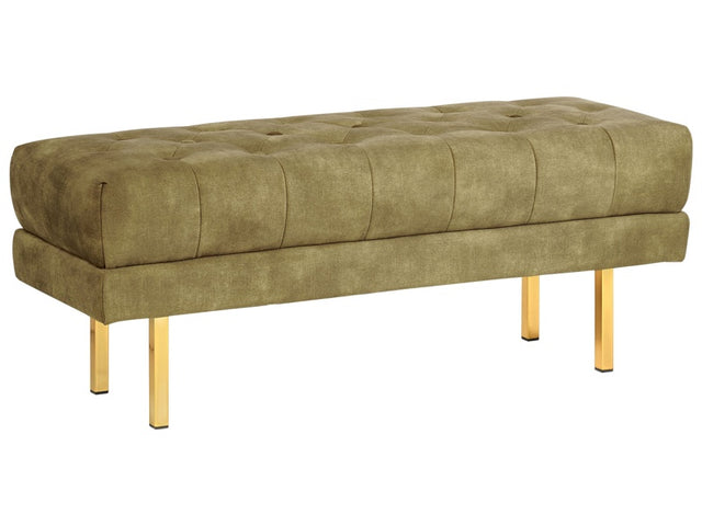 Bench Olive Green Upholstered Fabric Velvet Metal Accent Gold Legs Bed Bench Stool Beliani