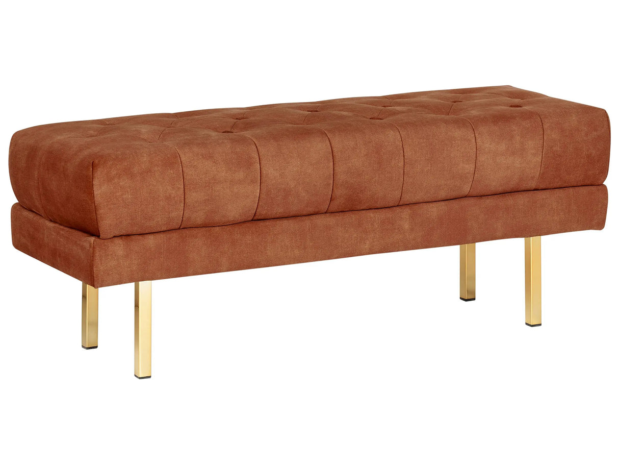 Bench Red Upholstered Fabric Velvet Metal Accent Gold Legs Bed Bench Stool Beliani