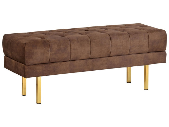 Bench Brown Upholstered Fabric Velvet Metal Accent Gold Legs Bed Bench Stool Beliani