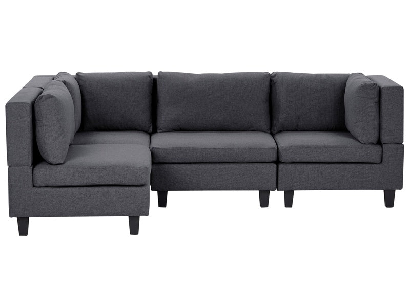 Modular Right Corner Sofa Dark Grey Fabric Upholstered 4 Seater Cushioned Backrest Modern Living Room Couch Beliani