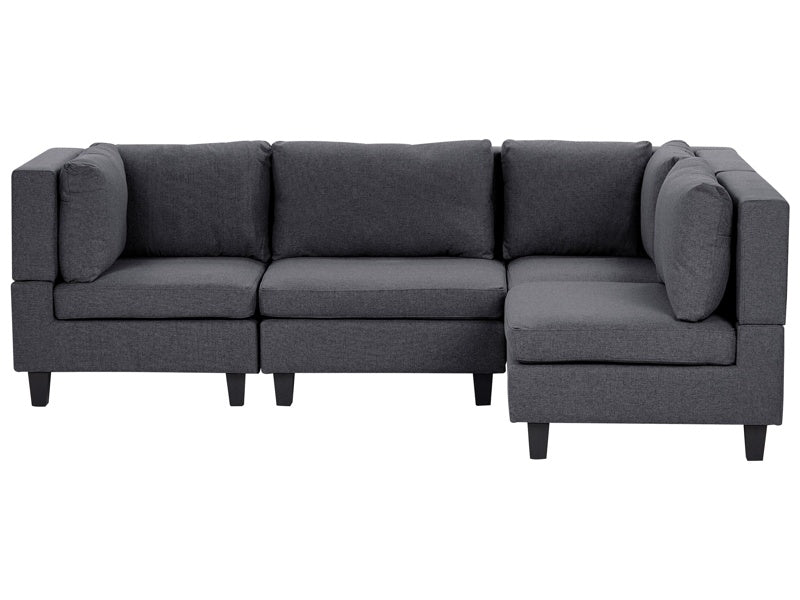 Modular Left Corner Sofa Dark Grey Fabric Upholstered 4 Seater Cushioned Backrest Modern Living Room Couch Beliani