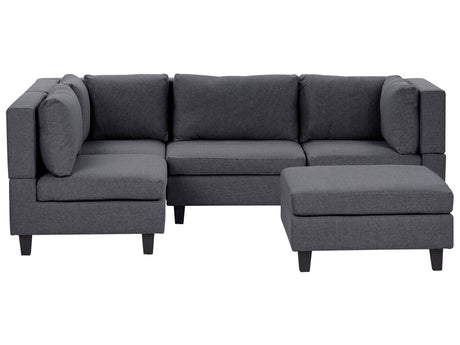 Modular Sofa with Ottoman Dark Grey Fabric Upholstered 4 Seater with Ottoman Cushioned Backrest Modern Living Room Couch Beliani