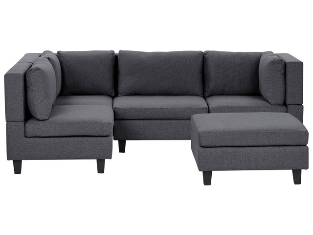 Modular Sofa with Ottoman Dark Grey Fabric Upholstered 4 Seater with Ottoman Cushioned Backrest Modern Living Room Couch Beliani