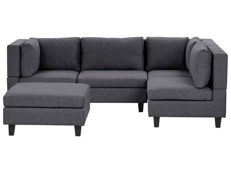 Corner Sofa Dark Grey Fabric Upholstered 4 Seater with Ottoman Modular Left Hand Orientation L-Shaped Beliani