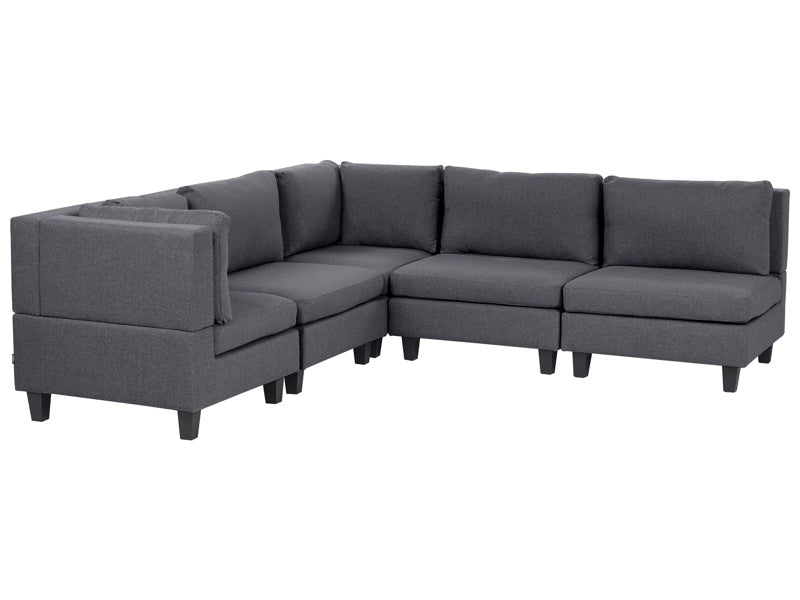 Modular Right Corner Sofa Dark Grey Fabric Upholstered 5 Seater Cushioned Backrest Modern Living Room Couch Beliani