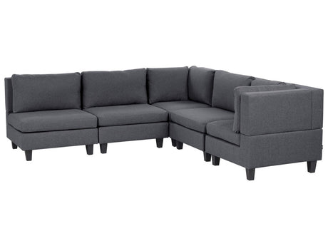 Modular Left Corner Sofa Dark Grey Fabric Upholstered 5 Seater Cushioned Backrest Modern Living Room Couch Beliani