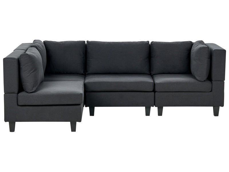 Modular Right Corner Sofa Black Fabric Upholstered 4 Seater Cushioned Backrest Modern Living Room Couch Beliani