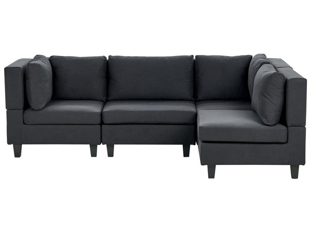 Modular Left Corner Sofa Black Fabric Upholstered 4 Seater Cushioned Backrest Modern Living Room Couch Beliani