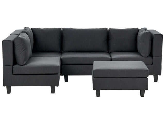 Modular 4 Seater Right Corner Sofa with Ottoman Upholstered Fabric Black Legs Cushioned Backrest Black Unstad Beliani