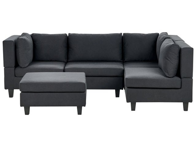 Modular Sofa with Ottoman Black Fabric Upholstered 4 Seater with Ottoman Cushioned Backrest Modern Living Room Couch Beliani