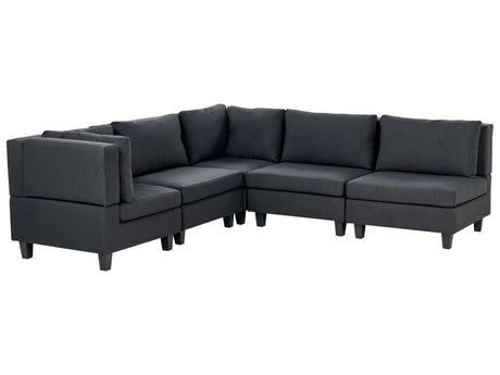 Modular Right Corner Sofa Black Fabric Upholstered 5 Seater Cushioned Backrest Modern Living Room Couch Beliani